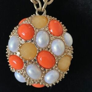Lia Sofia  Orange Yellow Faux Pearl Gold Tone Necklace